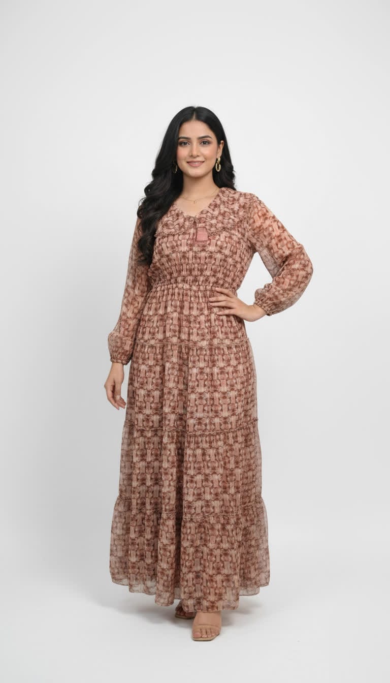 the "ethereal earth" abstract chiffon maxi dress the "ethereal earth" abstract chiffon maxi dress