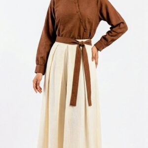 elegant earth tone belted skirt dress