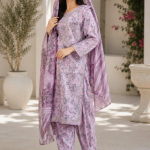 lavender bloom 3 piece printed lawn suit
