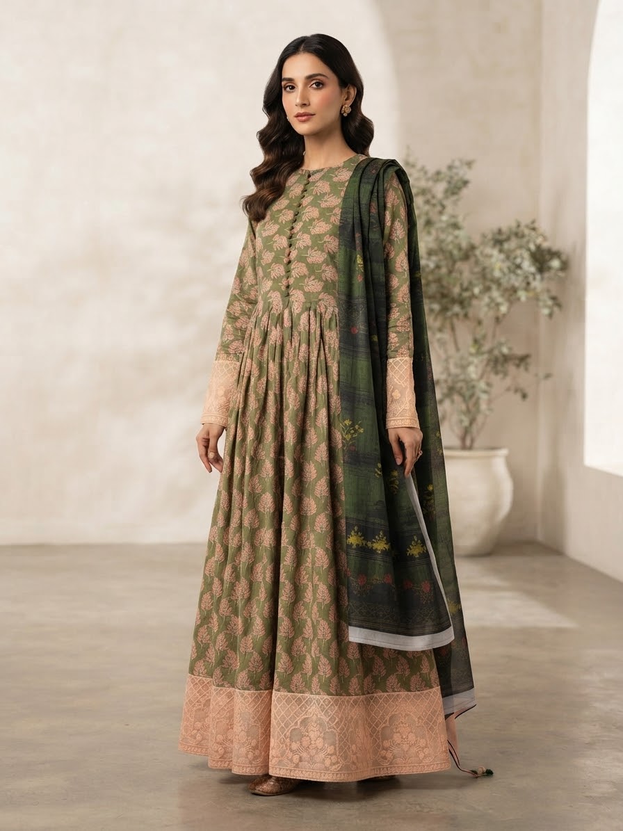 LAWN PRINT PATCH LONG FROCK