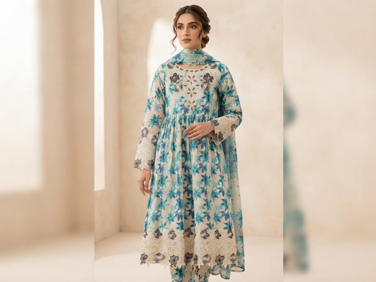 LAWN PRINT EMBROIDERED MAXI