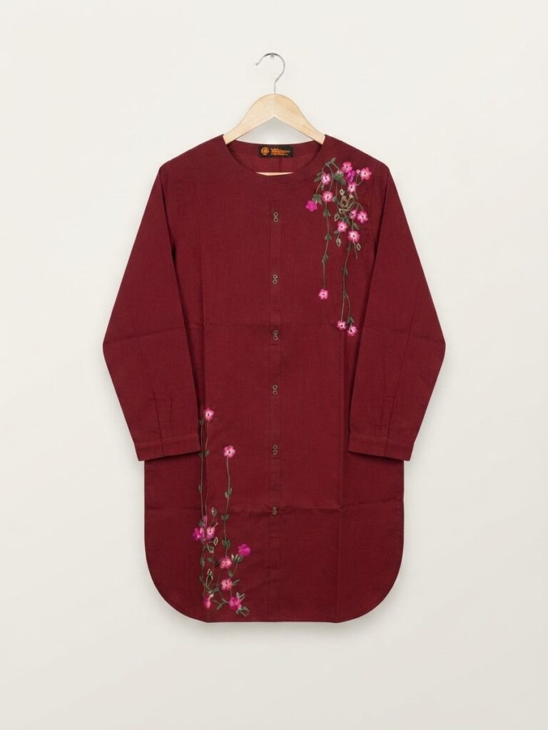 Maroon Floral Embroidered Cotton Tunic