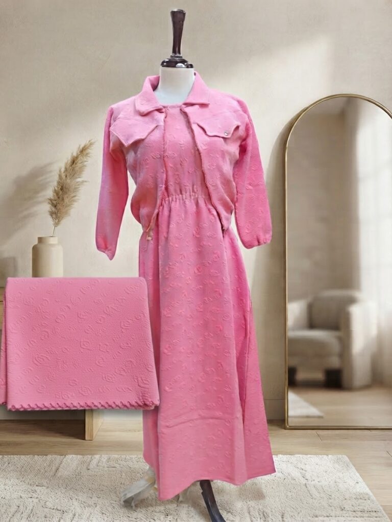 Textured Maxidress with Matching Cropped Jacket (Medium)
