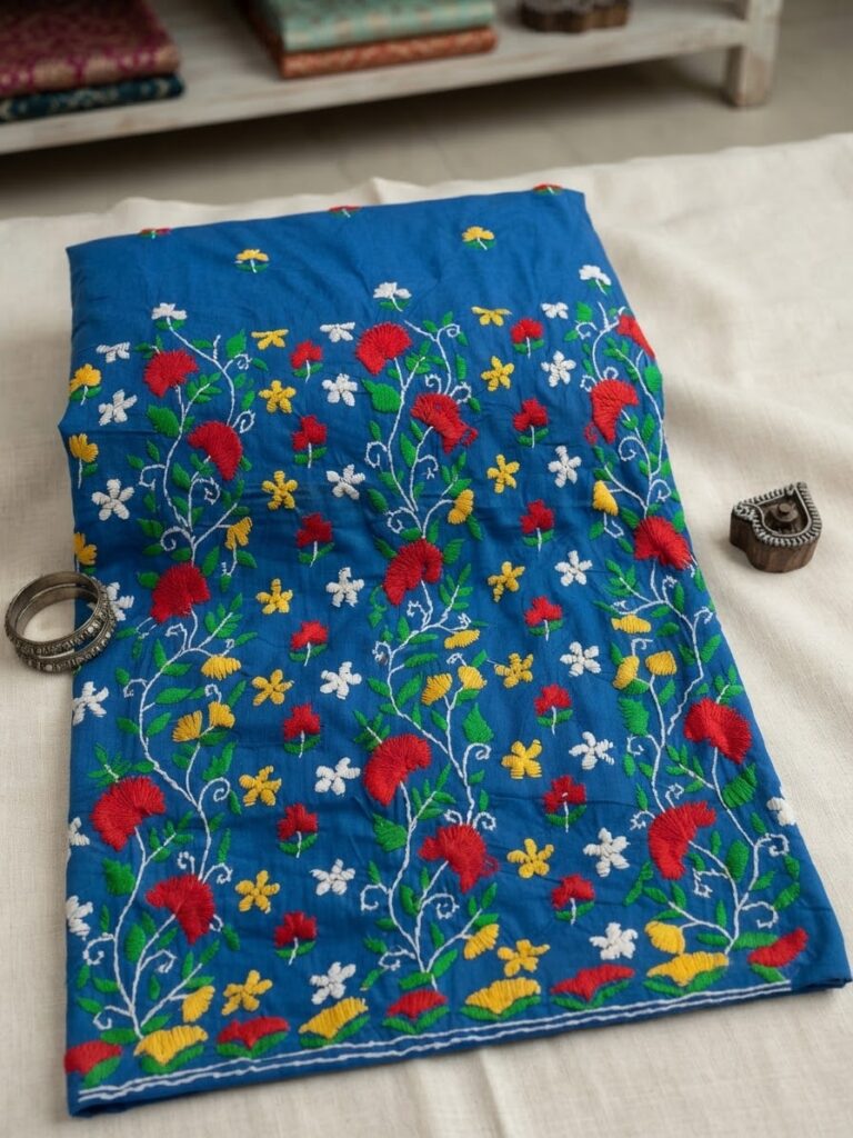 Unstitched Indian Cotton Shalwar Piece with Multi-Color Embroidery