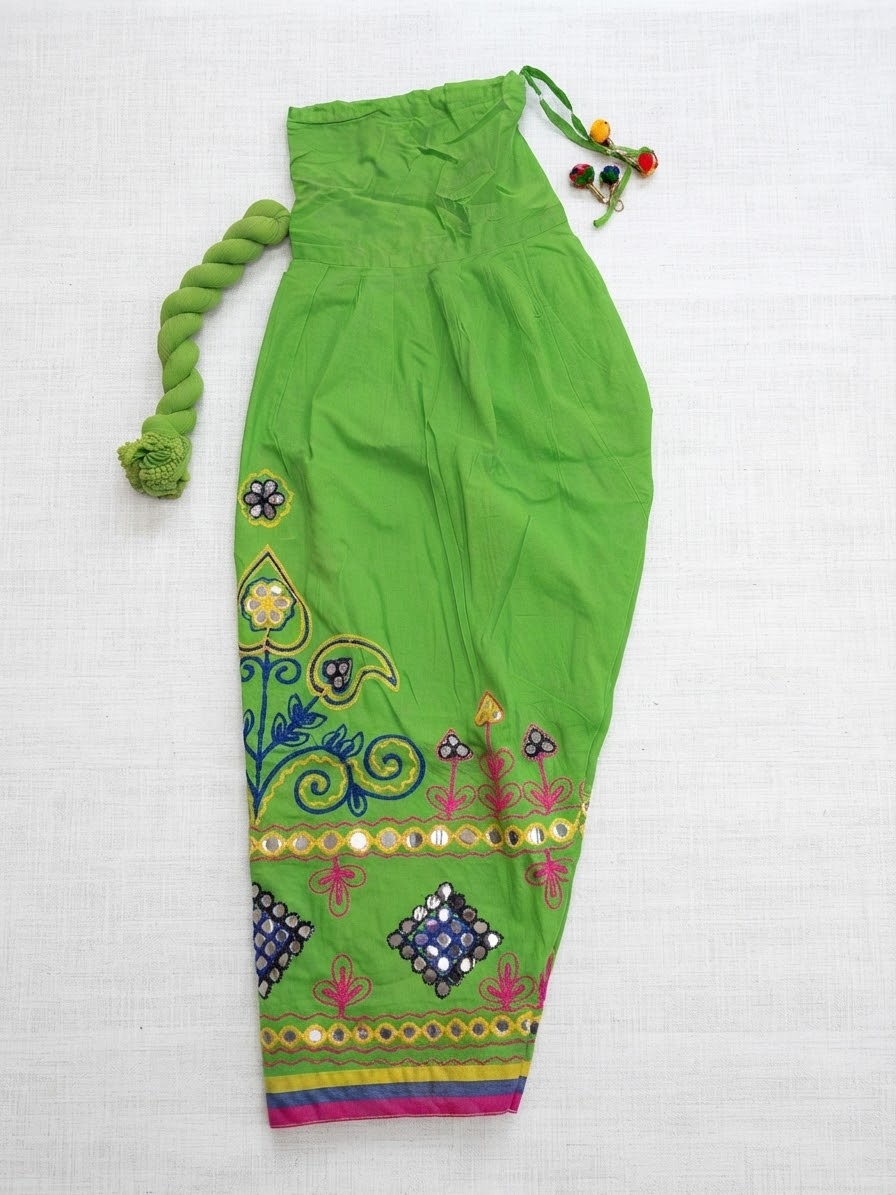 Traditional Gujarati Mirror Embroidered Crop Pants with Pom-Poms – Deep Pink