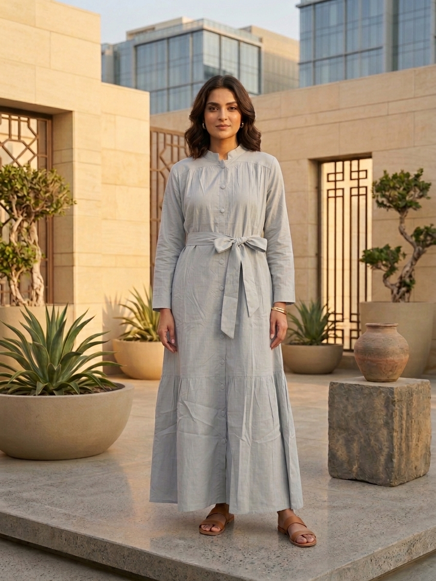 Vogue Cotton Belted Maxi Dress by Bakht Collection